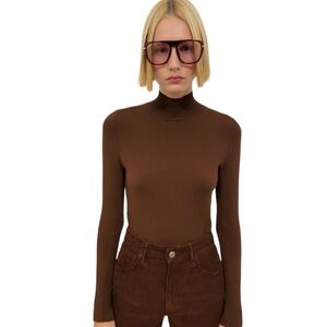Zara Womens Size L Sweater High Collar Neck Turtle Neck Long Sleeve Brown NWT